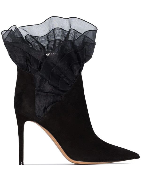 black suede ruffle boots