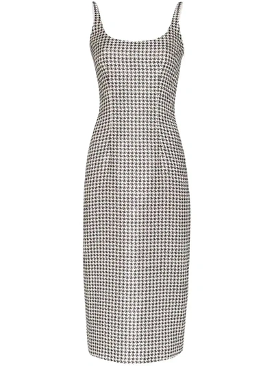 Alessandra Rich Sequin Houndstooth Midi Dress In Blue