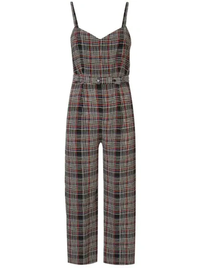 Etre Cecile Elise Grid Cropped Checked Silk-crepe Jumpsuit In Black