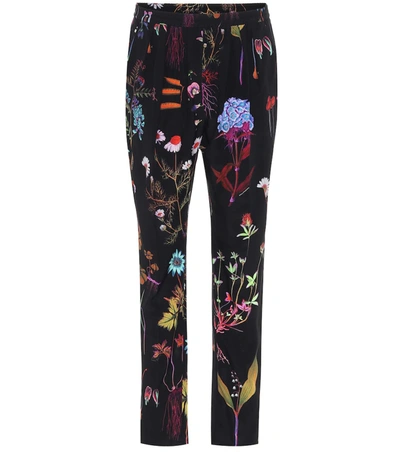 Stella Mccartney Floral High-rise Slim Silk Pants In Black
