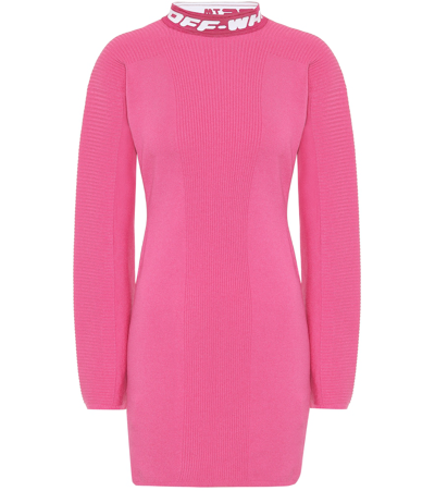 Off-white Ribbed-knit Minidress In Pink