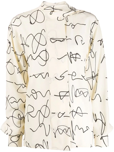 Victoria Beckham Draped Printed Silk Crepe De Chine Blouse In Cream