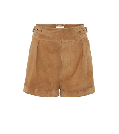 Saint Laurent High-rise Suede Shorts In Brown
