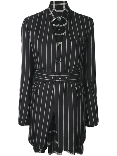 Miharayasuhiro Striped Print Layered Jacket In Black