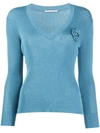 Marco De Vincenzo Floral Embroidered Fitted Jumper In Blue