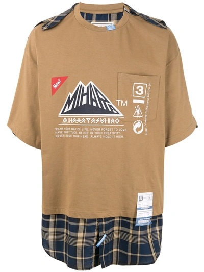 Miharayasuhiro Plaid Hem T-shirt In Brown