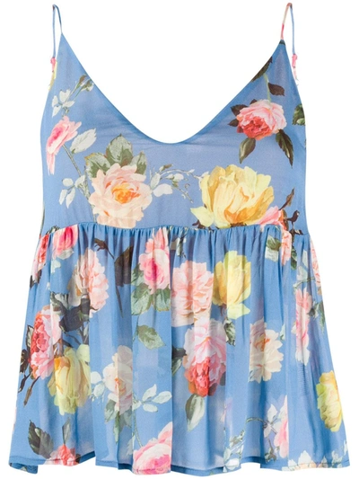 Semicouture Flared Floral-print Top In Blue