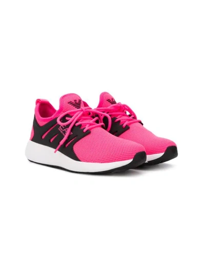 Emporio Armani Teen Two-tone Lace-up Trainers In Pink