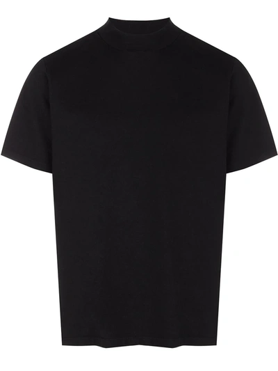 Les Tien Black Mock Neck Cotton T-shirt