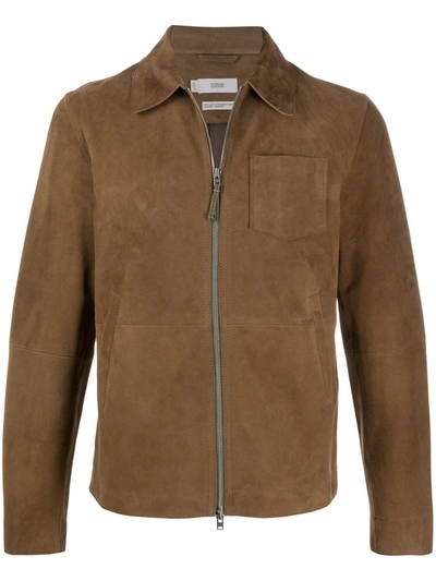 Closed Point-collar Patch Pocket Jacket In Brown