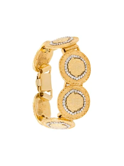 Pre-owned Versace Crystal Detailed Medusa Bracelet In Gold