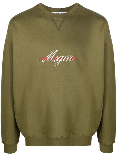 Msgm Lettering-logo Print Sweatshirt In Green