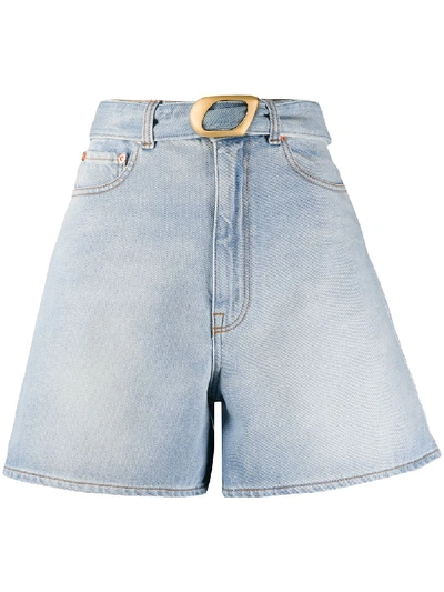 Magda Butrym Belted Wide-leg Denim Shorts In Cyan
