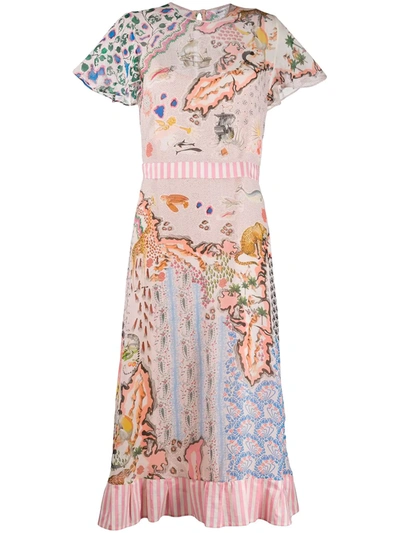 Liberty London Contrast Printed Midi Dress In Pink