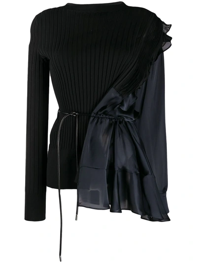 Sacai Asymmetric Long-sleeve Blouse In Black
