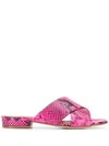 Via Roma 15 Snakeskin Print Sandals In Pink
