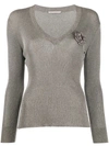 Marco De Vincenzo Floral Embroidered Fitted Jumper In Silver