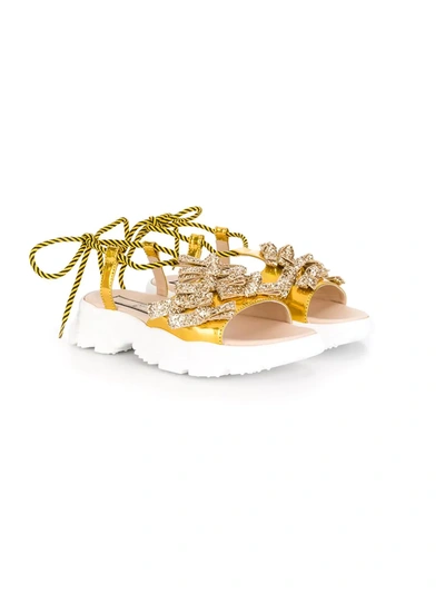 N°21 Teen Glitter Bow Trainers In Gold