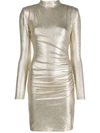 Alice And Olivia Hilary Metallic Long Sleeve Sheath Dress In Pale Gold