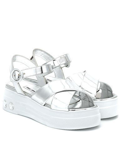 Miu Miu Crystal-embellished Platform Sandals In Silver