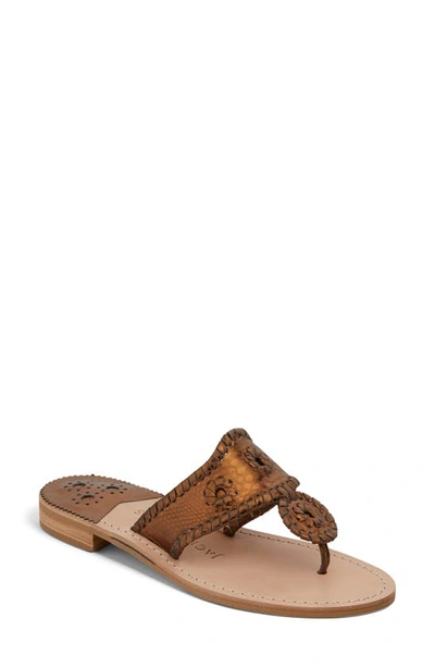 Jack Rogers Jacks Snake-embossed Leather Thong Sandals In Bronze