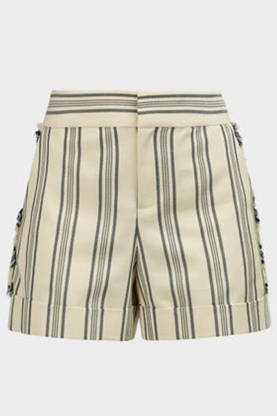 Monse Fringed Striped Cotton-blend Shorts