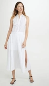 Helmut Lang Sleeveless Pleated Cotton-blend Shirtdress In Dove