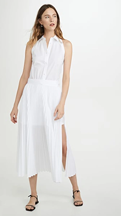 Helmut Lang Sleeveless Pleated Cotton-blend Shirtdress In Dove