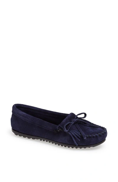 Minnetonka Kilty Suede Driving Shoe In Navy