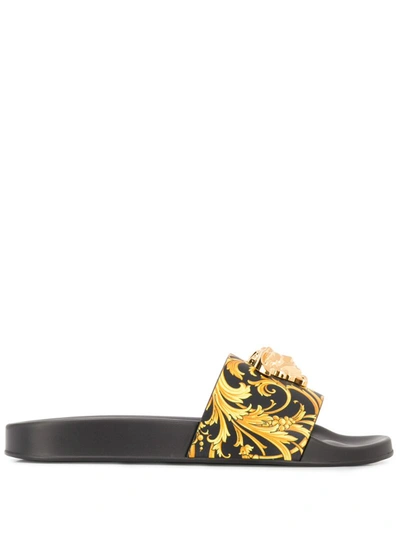 Versace Barocco Medusa Pool Slide Sandal In Black