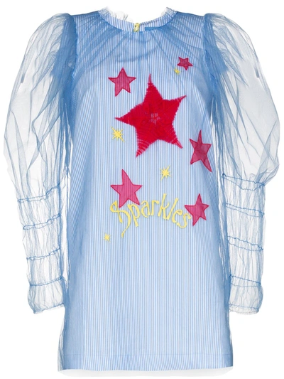 Viktor & Rolf Sparkles Layered Embroidered Shift Dress In Blue