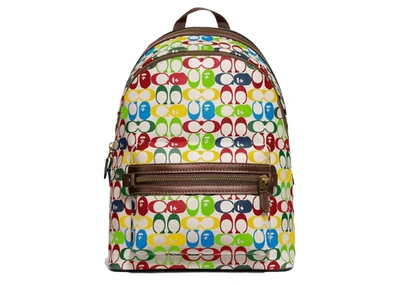 Pre-owned Coach X Bape Academy Backpack Signature Canvas With Ape Head Brass/multi