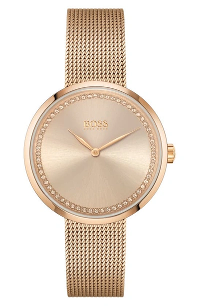 Hugo Boss Praise Mesh Strap Watch, 43mm In Carnation Gold