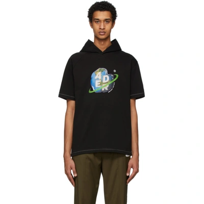 Ader Error Oversize Jersey Short Sleeve Hoodie In Black