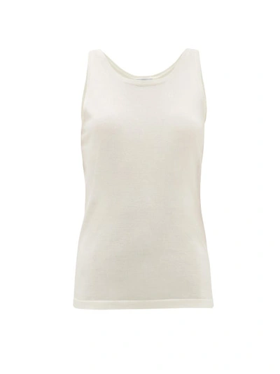 Ferragamo Silk & Cotton Knit Tank Top W/ Logo In White
