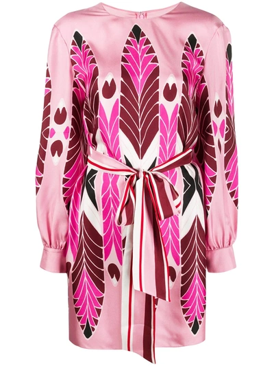 Valentino Pop Feathers Print Mini Dress In Pink