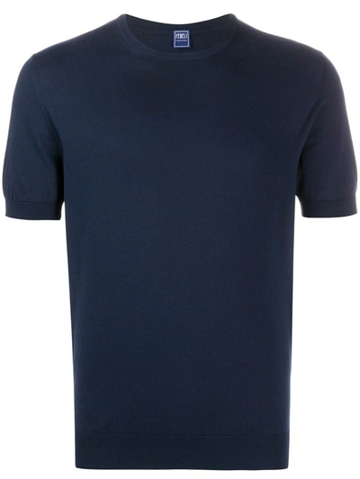Fedeli Plain Crew Neck T-shirt In Blue