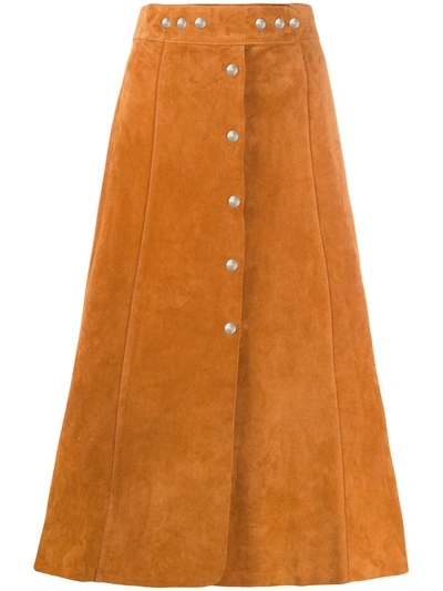 Prada A-line Suede Midi-skirt In F0588 Mandorla