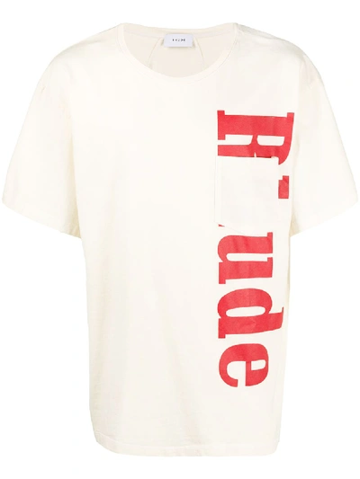 Rhude Crew Neck Logo Printed T-shirt In Neutrals