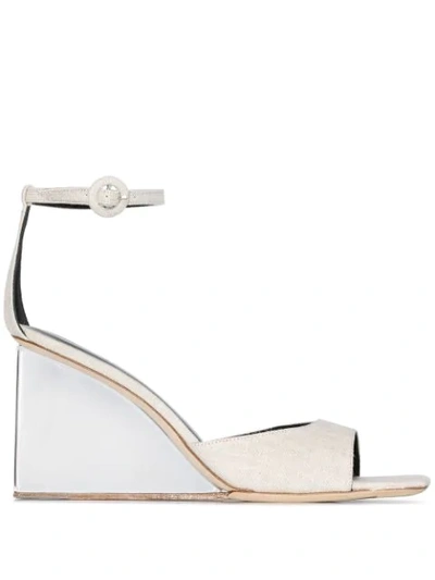 By Far Neutral Dima 95 Perspex Wedge Sandals In Neutrals