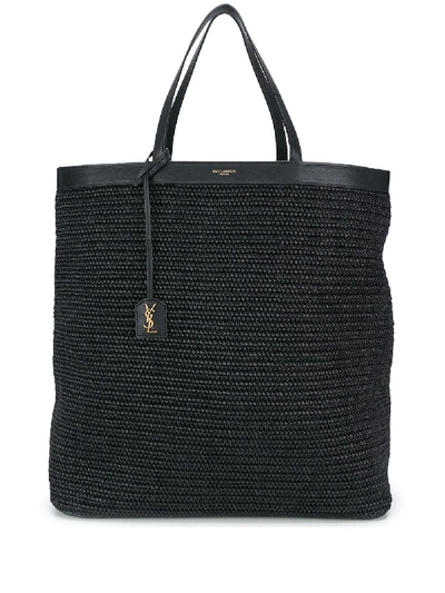 Saint Laurent Raffia Tote Bag In Black