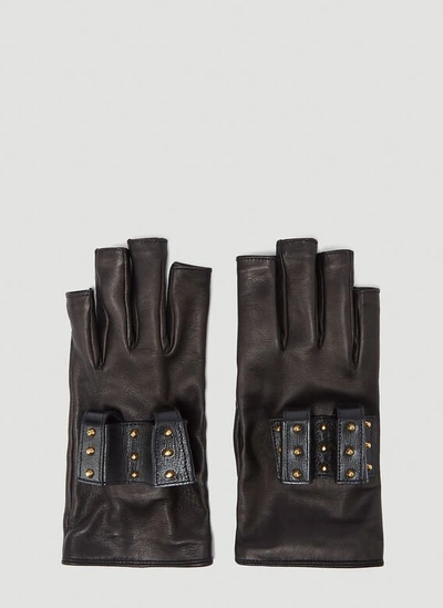 Gucci Stud Embellished Leather Gloves In Black