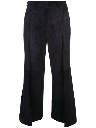 Khaite Bruce Suede Cropped Trousers In Blue