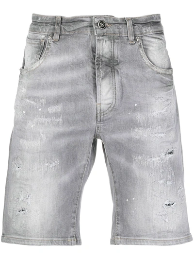 John Richmond Distressed Denim Shorts In Grey