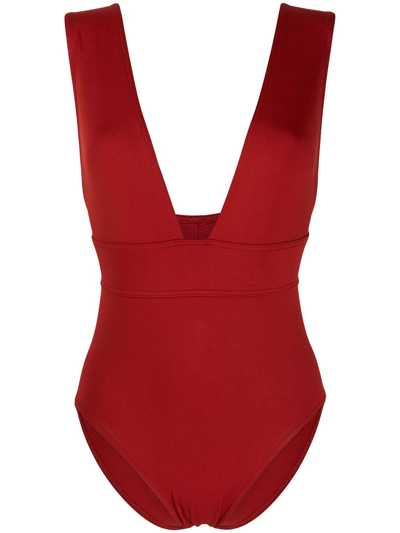 Eres Pigment Low-neck Broad Straps One-piece Swimsuit In Red