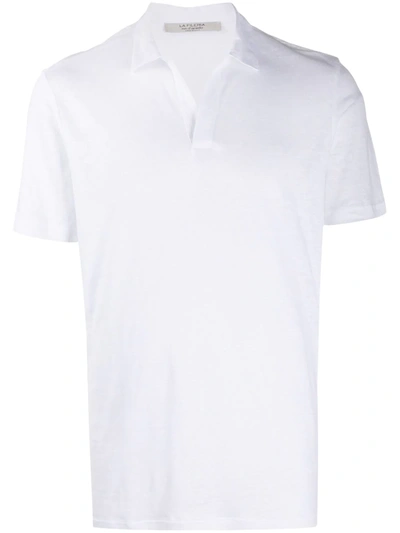 La Fileria For D'aniello Open-collar Linen Polo Shirt In White