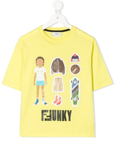 Fendi Teen Ffunky T-shirt In Yellow