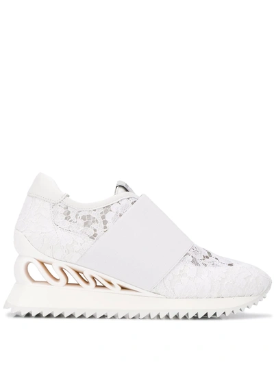 Le Silla Embellished Lace Detail Sneakers In White