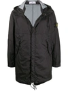 Stone Island Zip Up Logo Patch Rain Jacket In Black