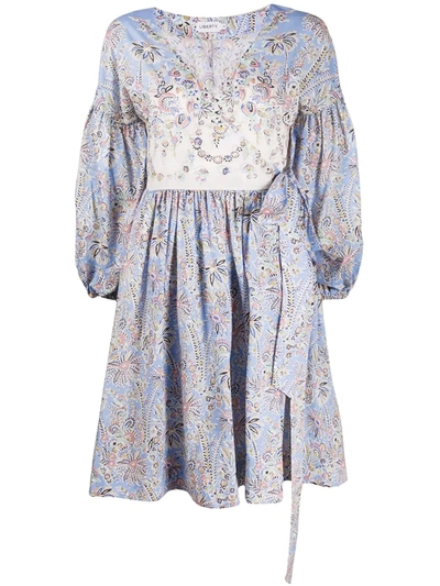 Liberty London Floral Billowing Sleeved Dress In Blue